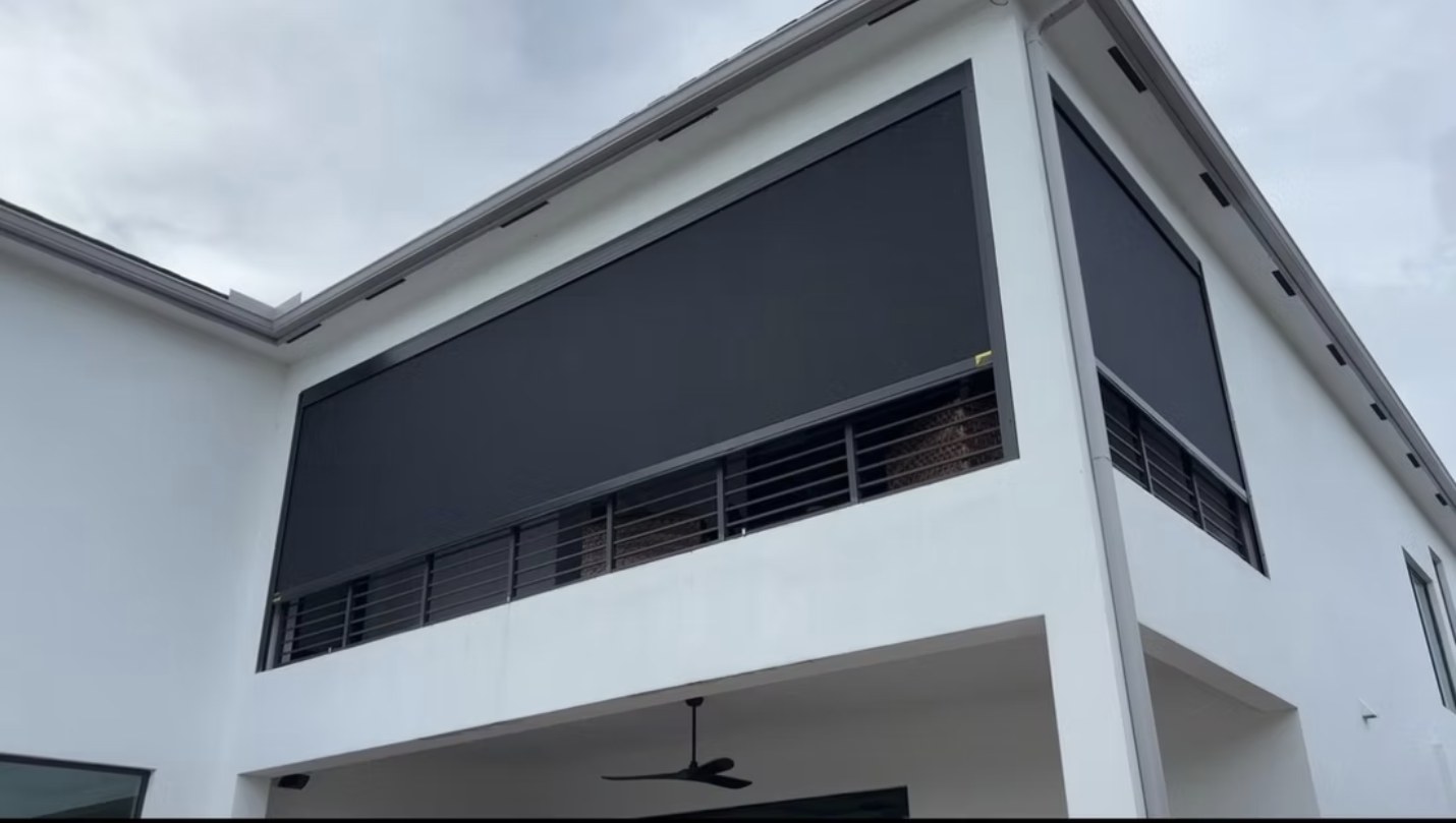 Recent motorized patio screen installation by Camacho Blinds 9