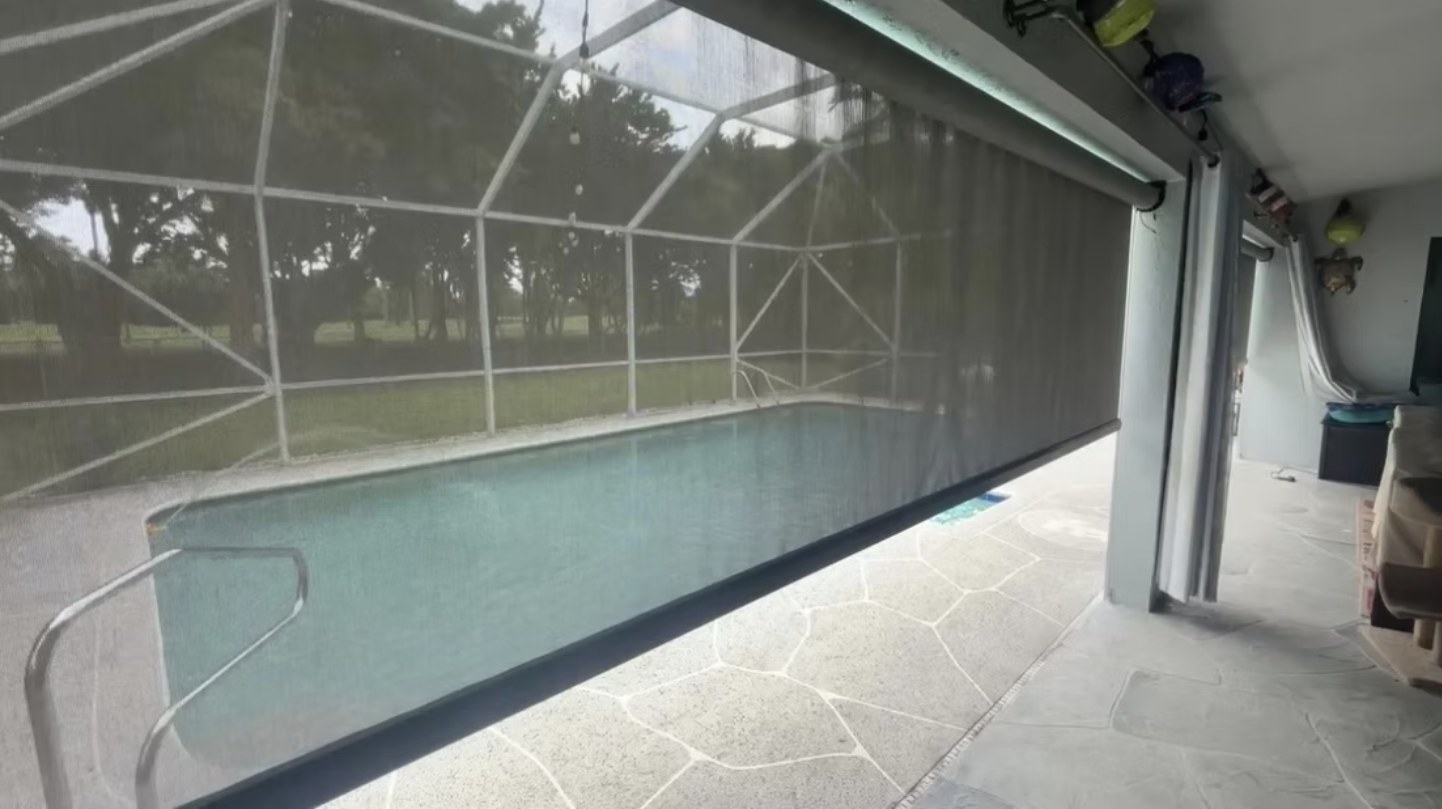 Recent motorized patio screen installation by Camacho Blinds 4