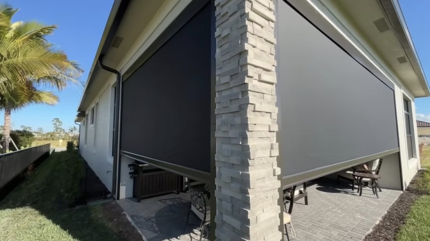 Recent motorized patio screen installation by Camacho Blinds 11